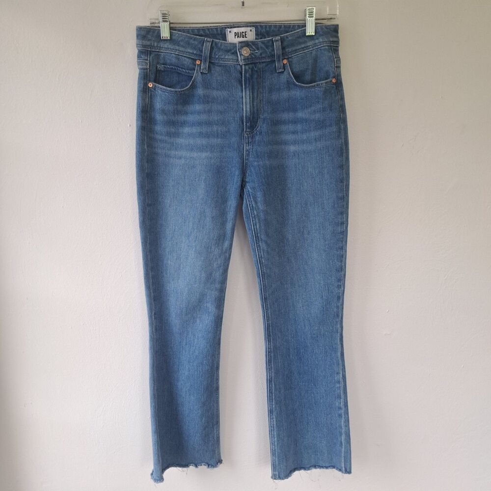 PAIGE Colette Crop Flare Medium Wash Denim Blue Jeans Size 4/27 High Rise Womens